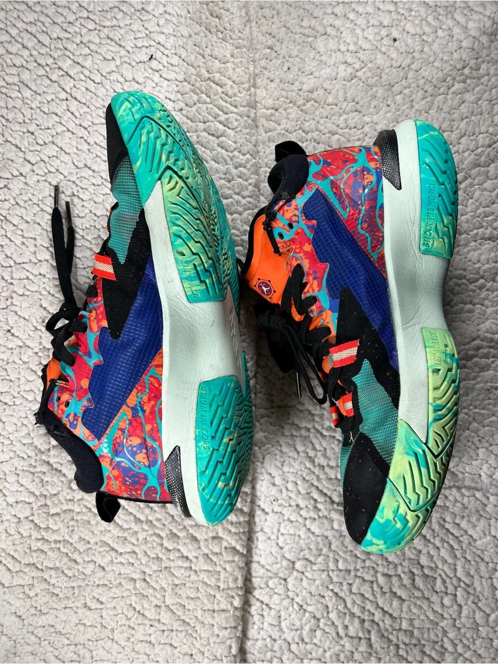 Jordan Zion 1 Planet Z Men’s Basketball Sneakers in Teal, Orange & Black sz 7.5